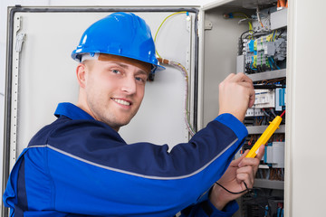 Male Technician Examining Fusebox