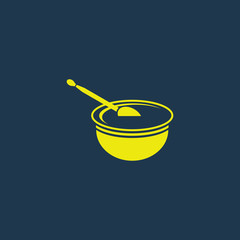 Yellow icon of Baby Milk Bowl & Spoon on dark blue background. Eps.10