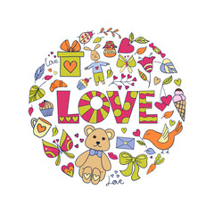 Seamless pattern with woman handbags and hearts. Vector illustration in cartoon style.