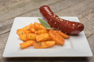 French fries and sausage