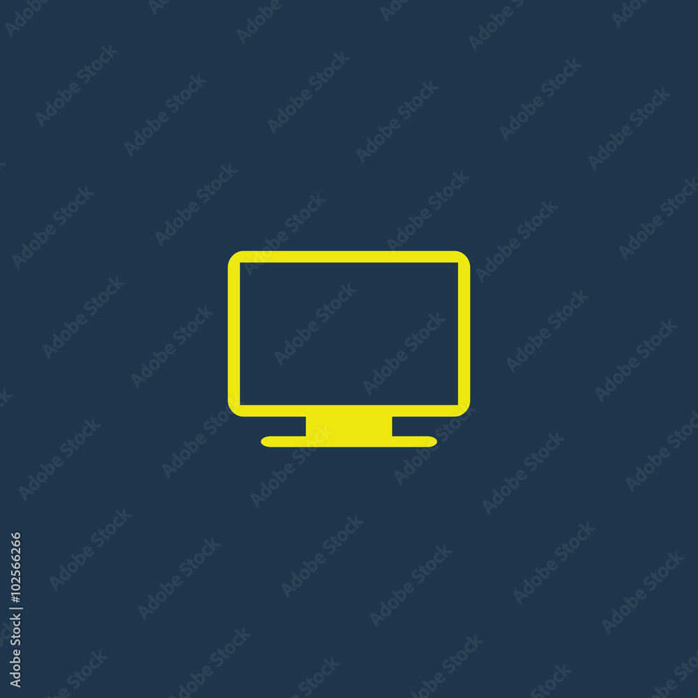 Poster yellow icon of computer monitor or display on dark blue background. eps.10