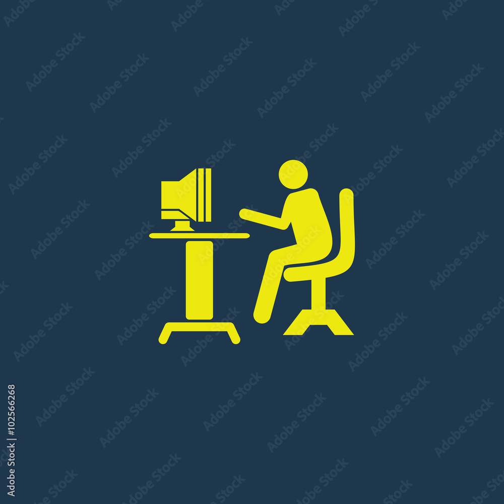 Poster yellow icon of computer operator on dark blue background. eps.10