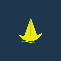 Fototapeta premium Green icon of Sail Boat on dark blue background. Eps.10