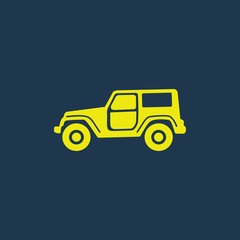 Green icon of Jeep on dark blue background. Eps.10