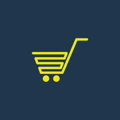 Yellow icon of Shopping Cart on dark blue background. Eps.10