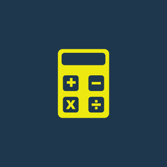 Yellow icon of Calculator on dark blue background. Eps.10