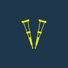 Yellow icon of Crutches on dark blue background. Eps.10