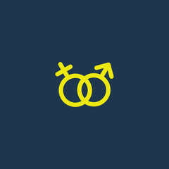 Yellow icon of Sex Signs on dark blue background. Eps.10