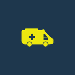 Yellow icon of Ambulance on dark blue background. Eps.10
