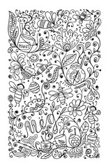 Abstract floral pattern with bees, sketch for your design