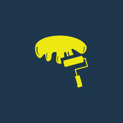 Yellow icon of Roller Paint Brush on dark blue background. Eps.10