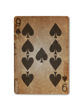 Very old playing card, nine of spades