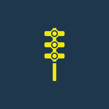 Yellow Icon Of Traffic Signal Light On Dark Blue Background. Eps.10