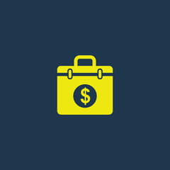 Yellow icon of Suitcase on dark blue background. Eps.10