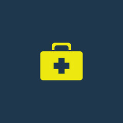 Yellow icon of First Aid Box on dark blue background. Eps.10