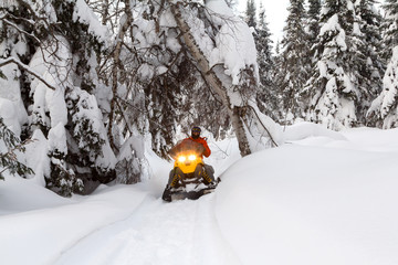 Naklejka premium Athlete on a snowmobile.