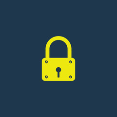 Yellow icon of Lock on dark blue background. Eps.10