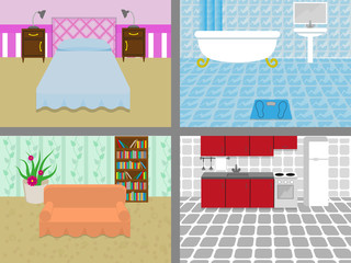 a house with rooms: living room, bathroom, bedroom, kitchen