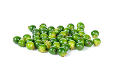 Green peppercorns isolated on the white background
