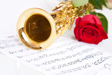 Musical notes and saxophone