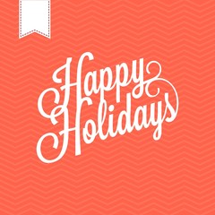 Vector hand lettering text happy holidays with red wave background