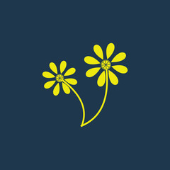 Yellow icon of Flower on dark blue background. Eps.10