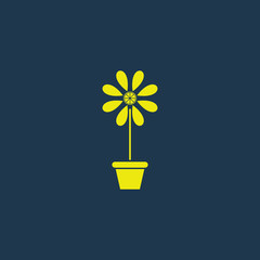 Yellow icon of Flower Vase on dark blue background. Eps.10