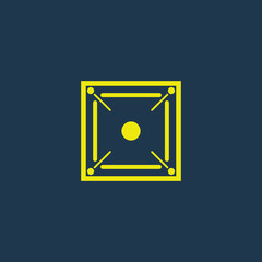 Yellow icon of Carom Board on dark blue background. Eps.10