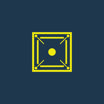 Yellow icon of Carom Board on dark blue background. Eps.10