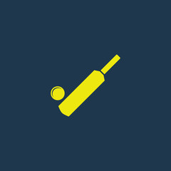 Yellow icon of Cricket Bat & Ball on dark blue background. Eps.10