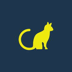Yellow icon of Cat on dark blue background. Eps.10