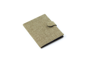 Green wallet(bag) cover for money, passport, paper closeup isola