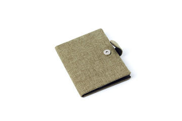 Green wallet(bag) cover for money, passport, paper closeup isola