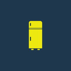 Yellow icon of Refrigerator on dark blue background. Eps.10
