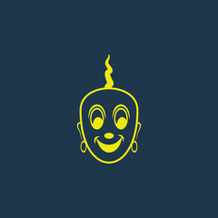 Yellow icon of Happy Indian Pandit on dark blue background. Eps.10