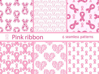 Pink ribbon medical healthcare set seamless pattern