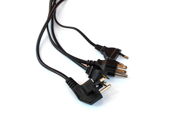 black electric plug on white background