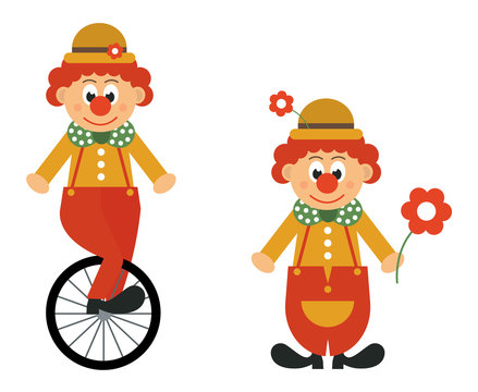 bike and clown and clown with flower