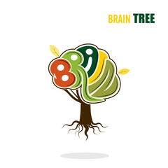 Abstract vector brain tree logo template.Think green concept.Bus
