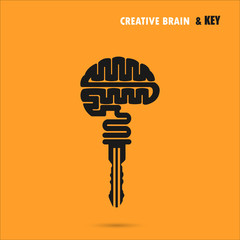 Creative brain sign with key symbol. Key of success.Concept of i