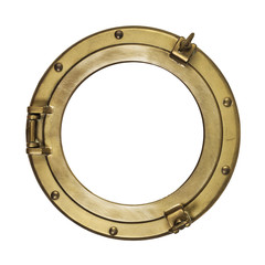 Brass porthole isolated with clipping path