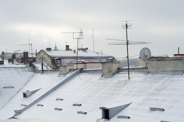Winter roofs of city Lviv. January, 2016