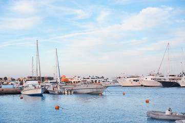 Fototapeta na wymiar Yacht moored at the dock