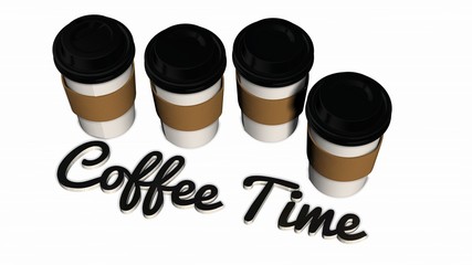 Paper Coffee cups and coffee time handwrite 3D lettering