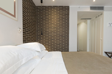 Modern bedroom interior in the morning