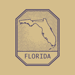 Stamp with the name and map of Florida, United States