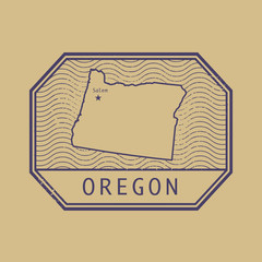 Stamp with the name and map of Oregon, United States