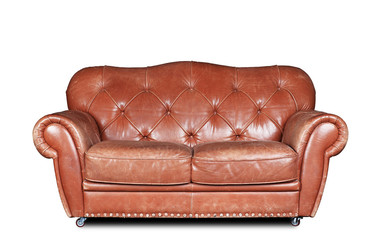 Large and comfortable brown leather sofa in classic style