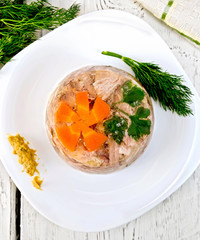Jellied with mustard in plate on board top