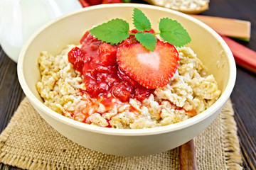 Oatmeal with strawberry-rhubarb sauce